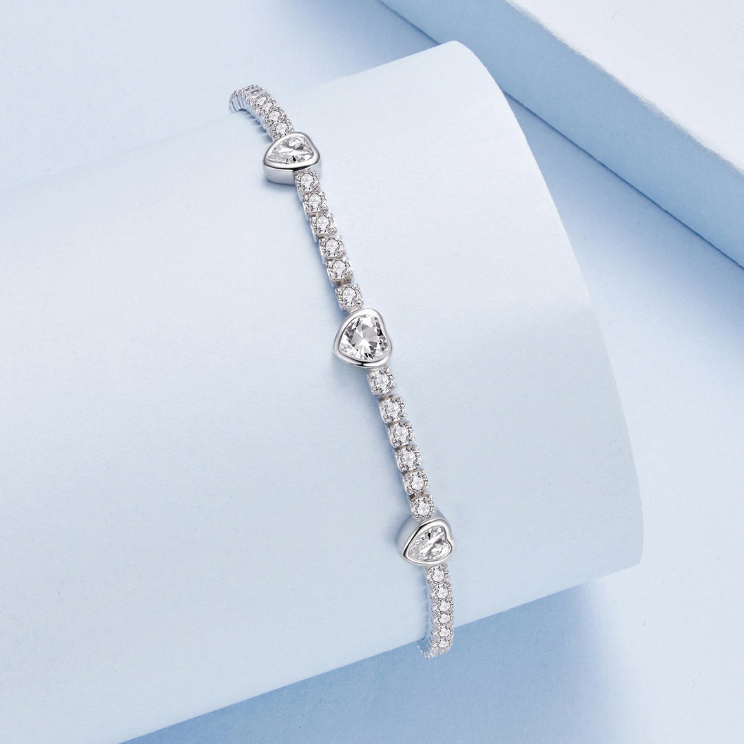 925 Sterling Silver &amp; Pavé Setting CZ Bracelet with White Gold Plating for Women