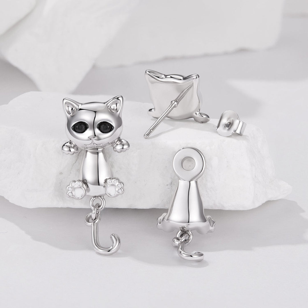 Brass &amp; S925 Silver Earrings | 2.8*1.1cm | White Gold Plated with Pavé Setting CZ for Women