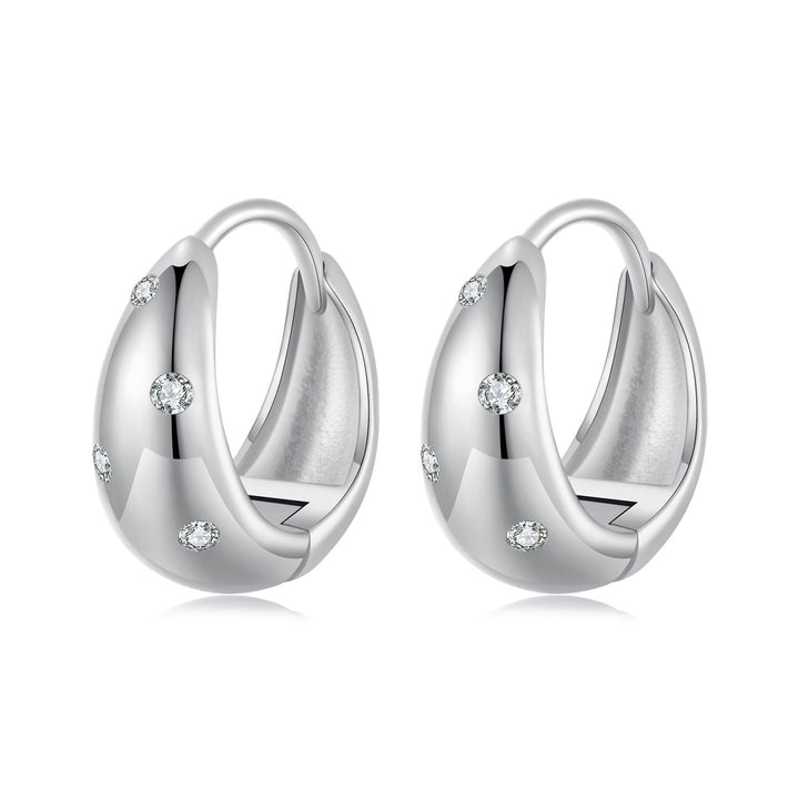 925 Sterling Silver Earrings with CZ in White Gold Plating - Stylish Design for Women