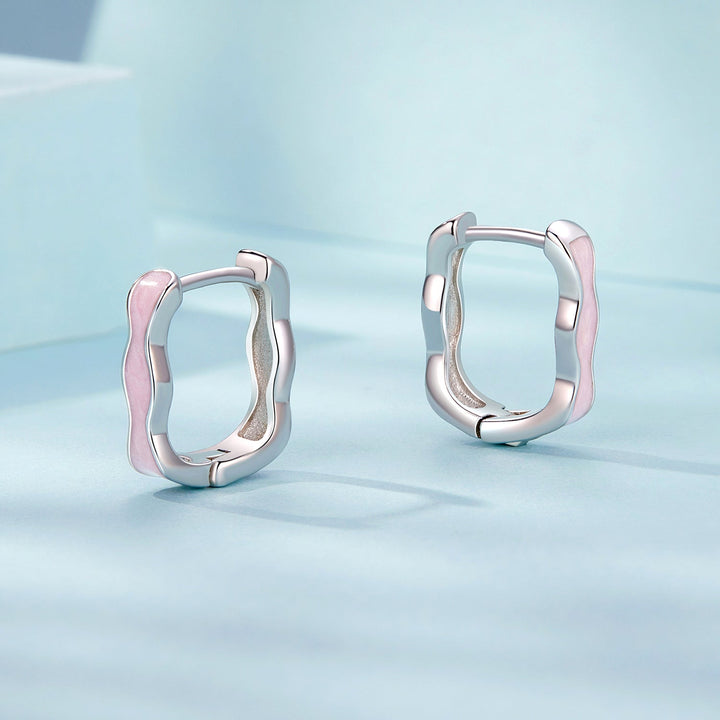925 Sterling Silver Earrings with Enamel in White Gold Finish - 13*3mm for Women