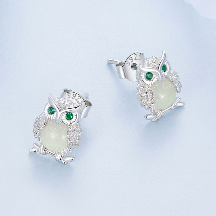 925 Sterling Silver Plated Platinum Luminous Stone Earrings 10*8mm for Women