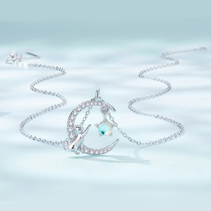 925 Sterling Silver Adjustable Moonstone Necklace with CZ Accents for Women