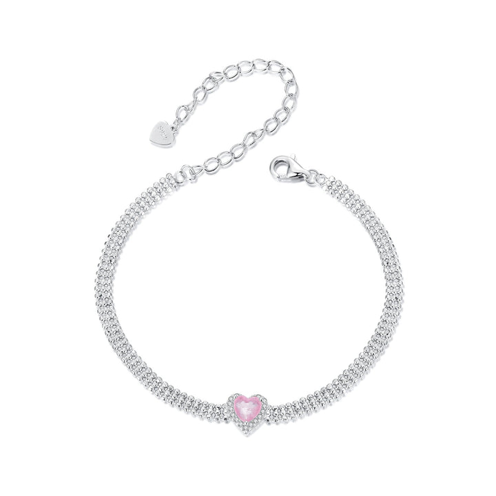 925 Sterling Silver White Gold Plated 8mm CZ Pendant Bracelet for Women