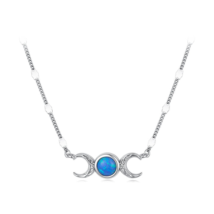 925 Sterling Silver White Gold Plated Synthetic Opal 40+5cm Pendant Necklace for Women