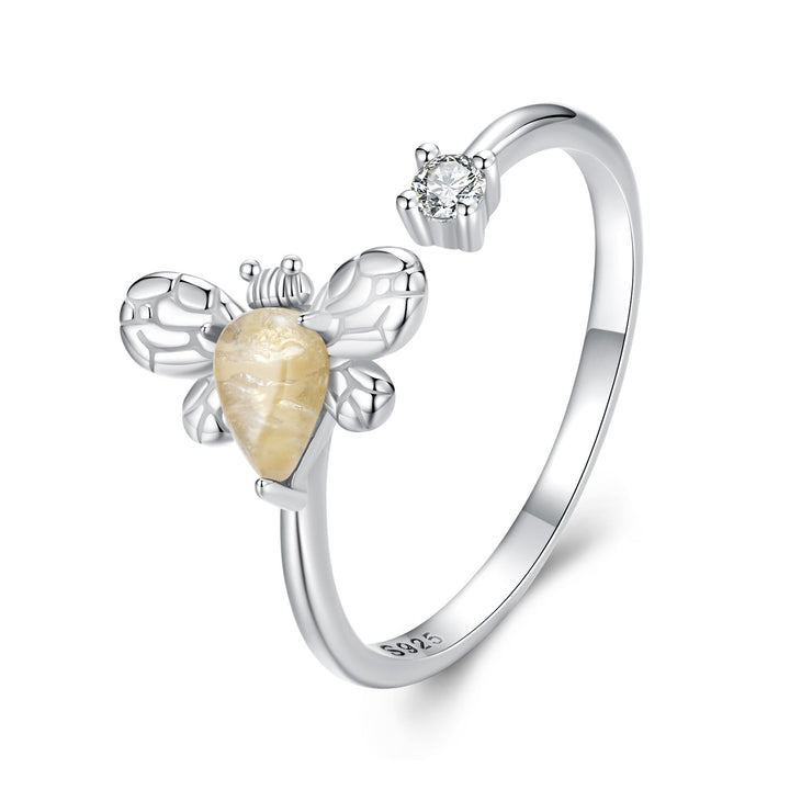 925 Sterling Silver White Gold Plated Jade Ring with CZ for Women