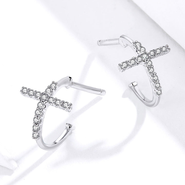 S925 Sterling Silver Earrings with Pavé Set CZ in Platinum Finish