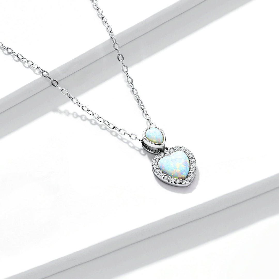 925 Sterling Silver Genuine Translucent Opal Necklace with CZ for Women