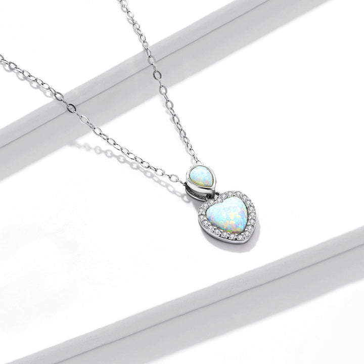 925 Sterling Silver Genuine Translucent Opal Necklace with CZ for Women