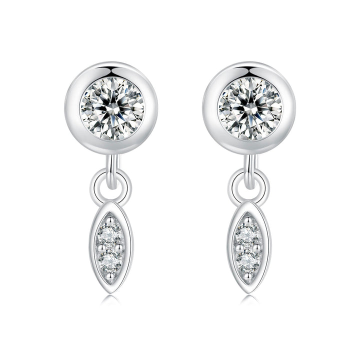 925 Sterling Silver Earrings with Pavé Setting CZ in White Gold - 11*4mm
