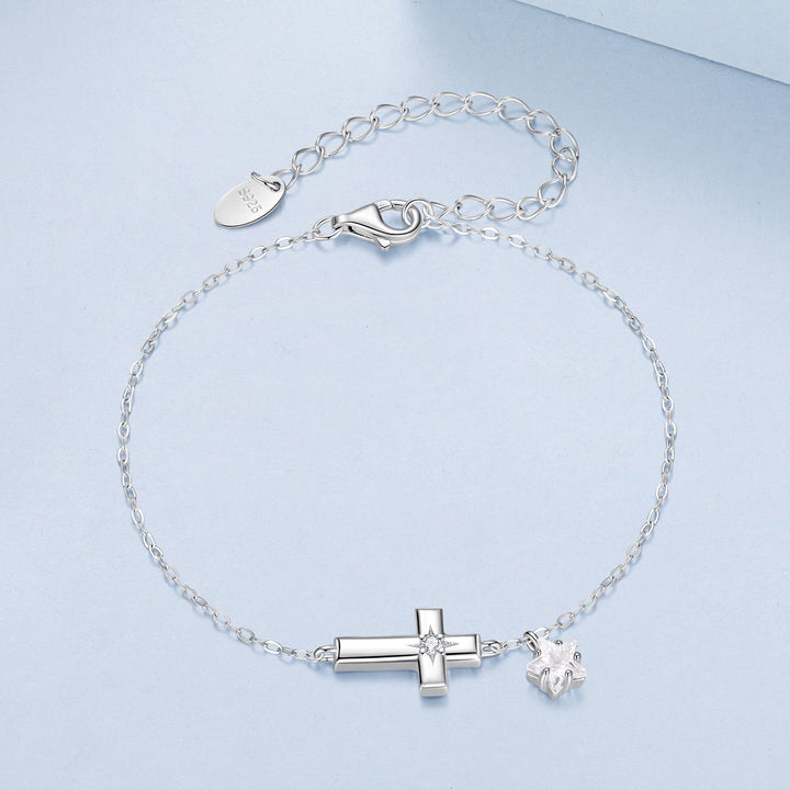 925 Sterling Silver Bracelets with Pavé Setting CZ, Length 15+6cm, White Gold Plated for Women