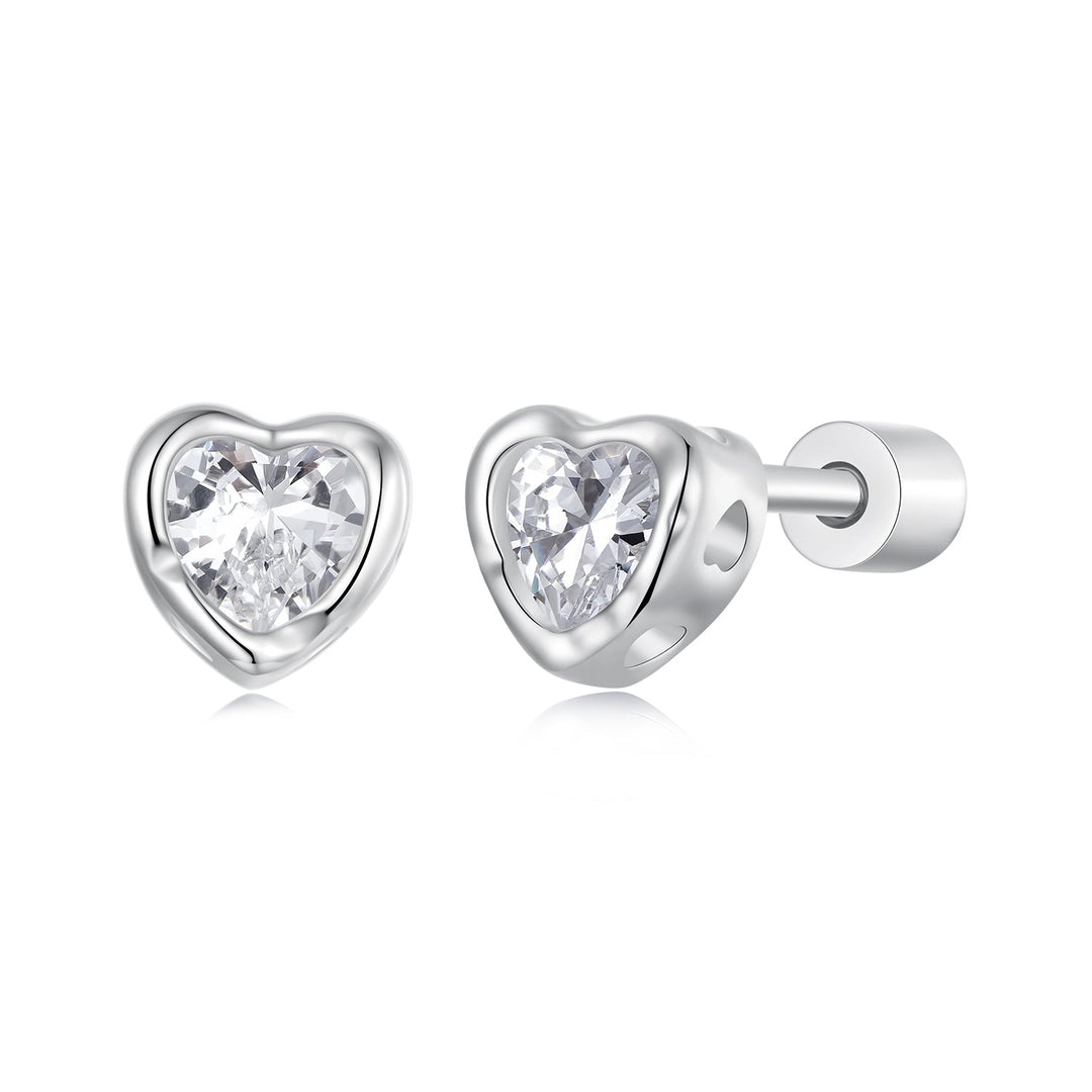 925 Sterling Silver Earrings with Plated White Gold &amp; Pavé Setting CZ, 0.5cm for Women