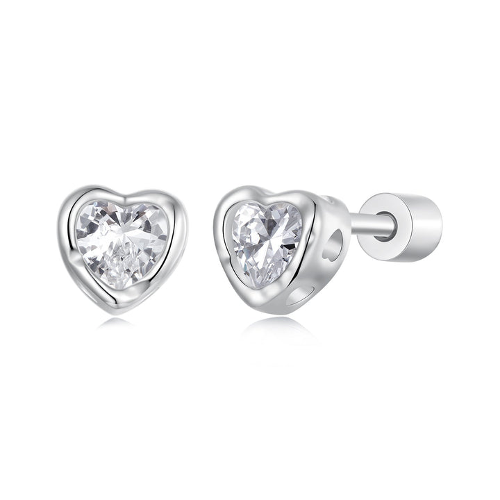 925 Sterling Silver Earrings with Plated White Gold &amp; Pavé Setting CZ, 0.5cm for Women