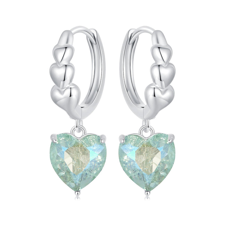 925 Sterling Silver Earrings with Transparent Glass, Plated White Gold, Size 23x8.5mm for Women