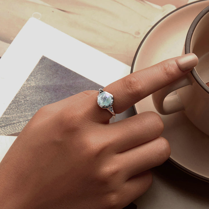 925 Sterling Silver Ring Size 6.0 with 11mm CZ &amp; Transparent Glass for Women