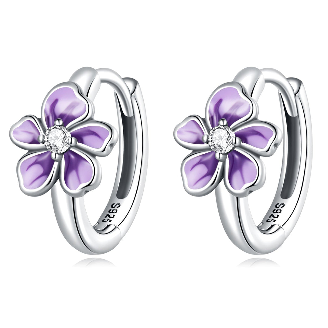 925 Sterling Silver Enamel Earrings with CZ - 1.2x0.7cm, Oxidized Finish for Women