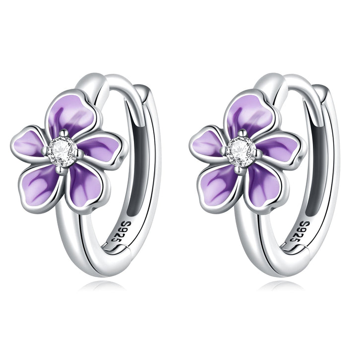 925 Sterling Silver Enamel Earrings with CZ - 1.2x0.7cm, Oxidized Finish for Women