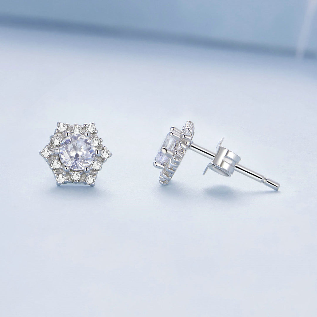 925 Sterling Silver Pavé Setting CZ Platinum Plated Earrings