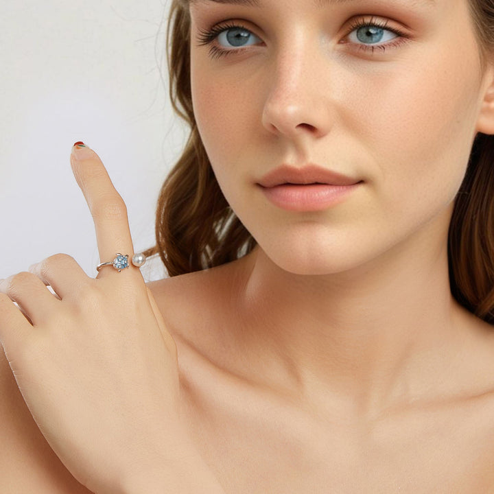925 Sterling Silver Turtle Ring with Quality Shell Pearl &amp; CZ - Size: nan