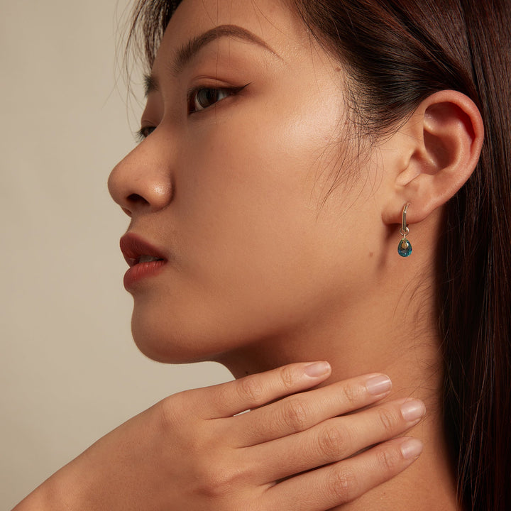 S925 Sterling Silver Oxidized Earrings with Transparent Glass &amp; Main Stone for Women