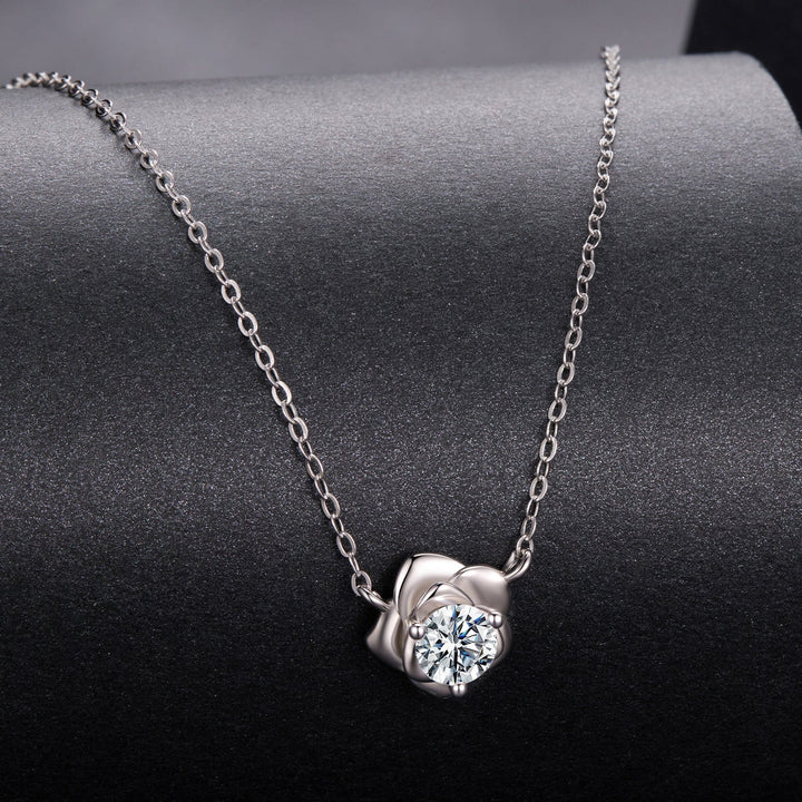 925 Sterling Silver Moissanite 0.5 Carat White Gold Plated Necklace for Women