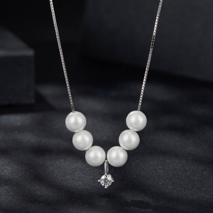 925 Sterling Silver Moissanite &amp; Quality Shell Pearl Adjustable Necklace for Women