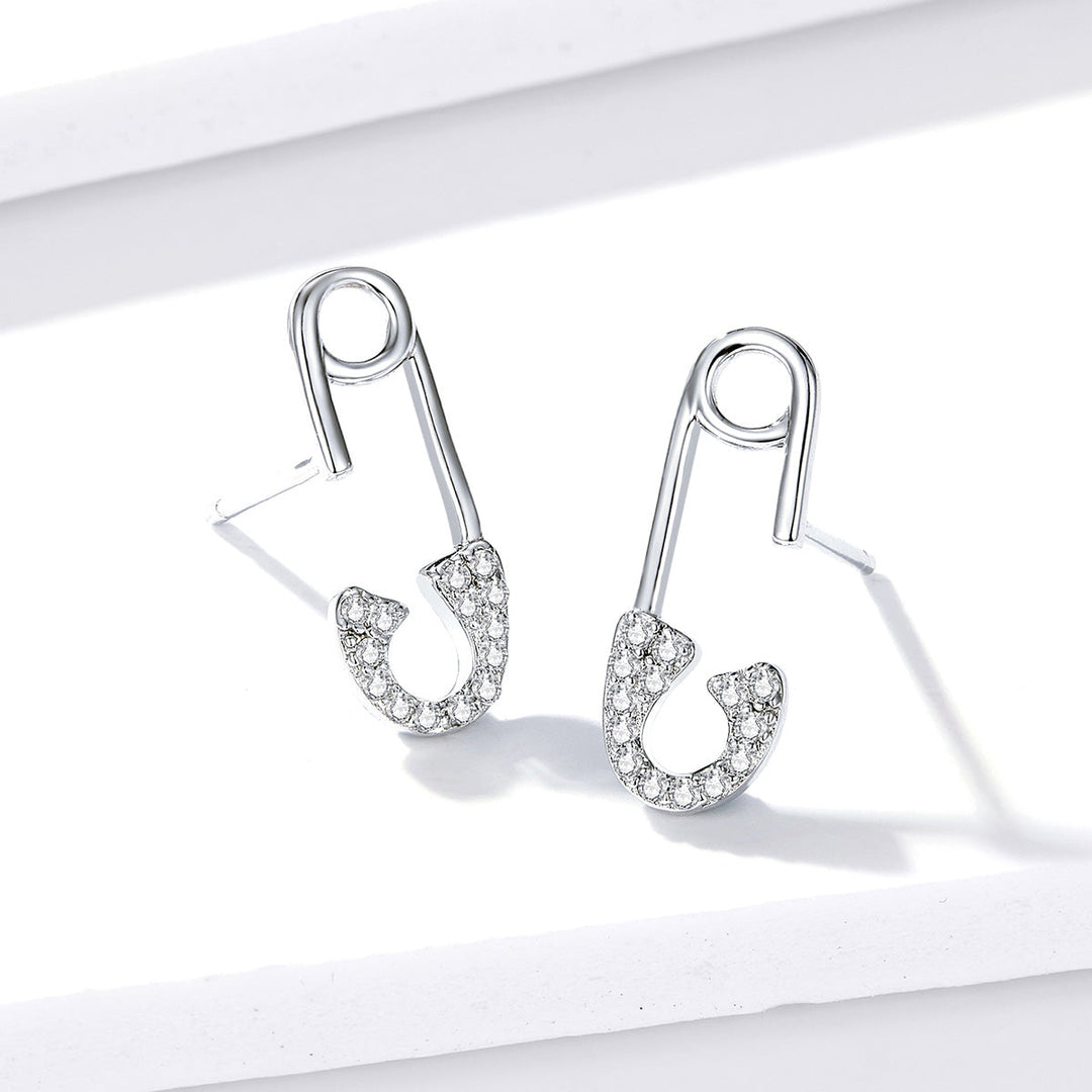 925 Sterling Silver Earrings for Women - 1.7x0.6cm, Platinum Plated with Pavé Setting CZ