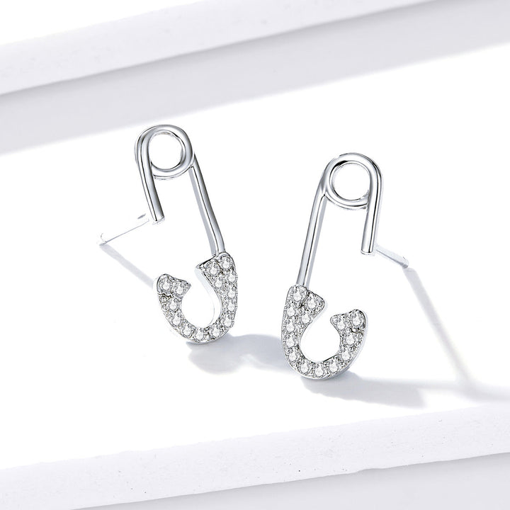 925 Sterling Silver Earrings for Women - 1.7x0.6cm, Platinum Plated with Pavé Setting CZ