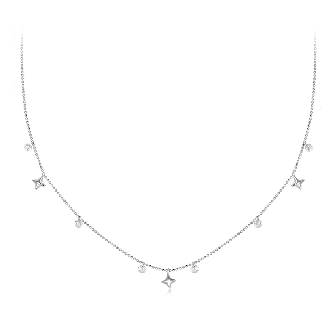 925 Sterling Silver Plated White Gold Pendant Necklace with CZ Charm for Women 38+6cm