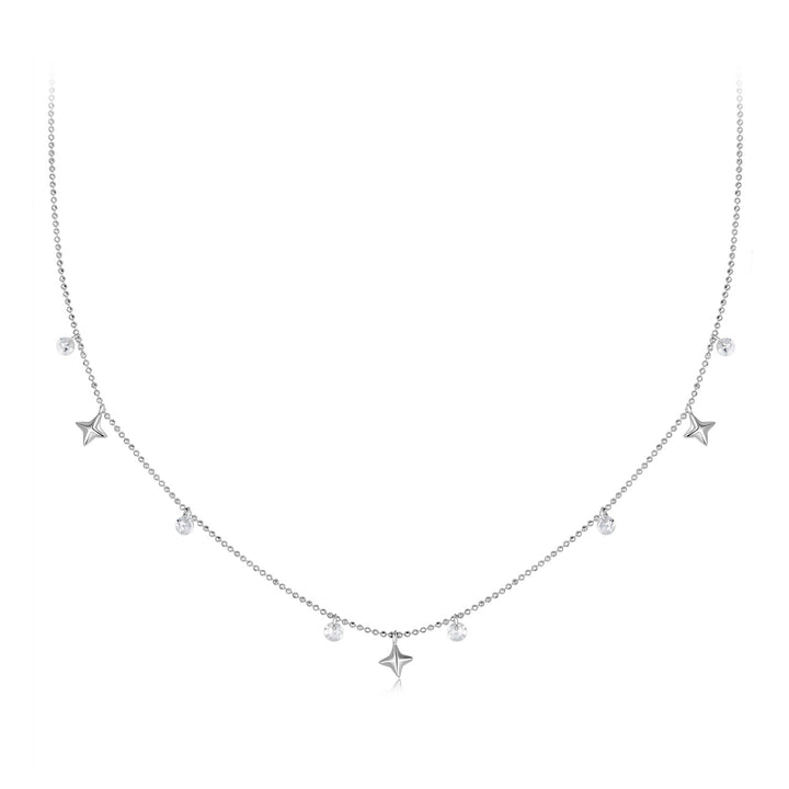 925 Sterling Silver Plated White Gold Pendant Necklace with CZ Charm for Women 38+6cm