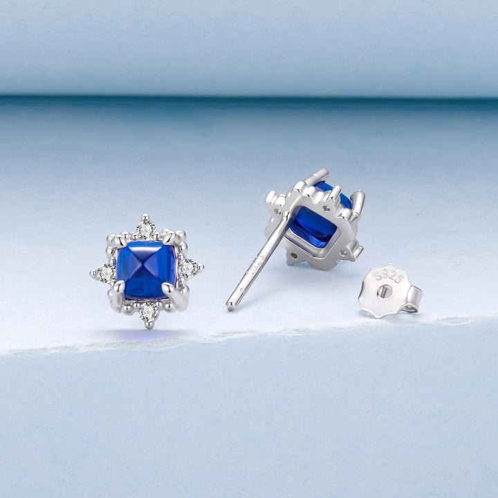 925 Sterling Silver White Gold Plated 0.8 x 0.8 cm Synthetic Spinel CZ Earrings for Women