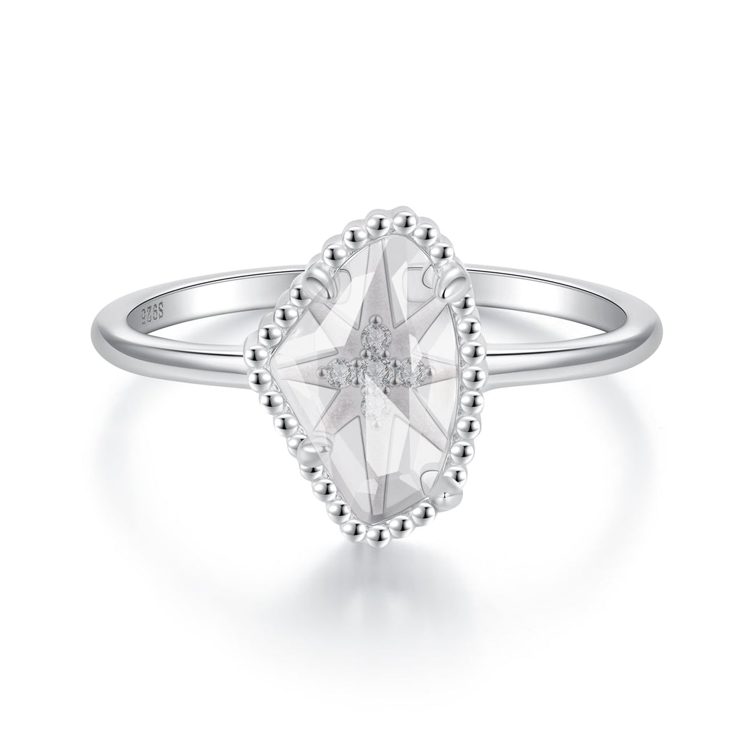 925 Sterling Silver Ring with Transparent Glass and CZ, 0.15cm Width, for Women