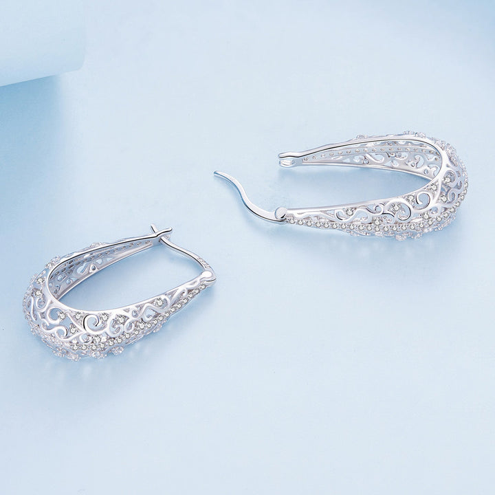 925 Sterling Silver Earrings with Pavé Set CZ, 2.5cm x 0.8cm, for Women