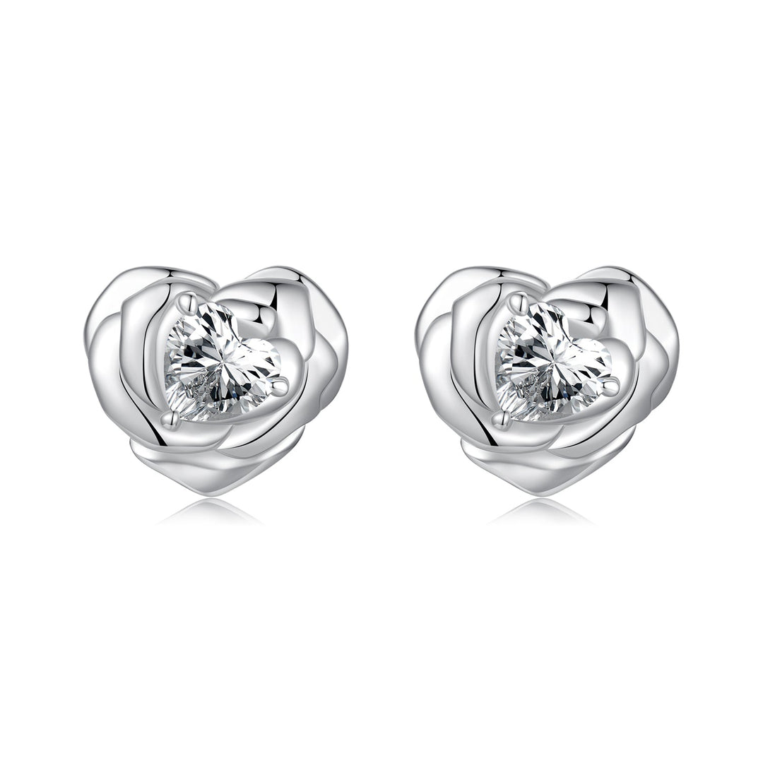 925 Sterling Silver Earrings with Pave Setting CZ and White Gold Plating