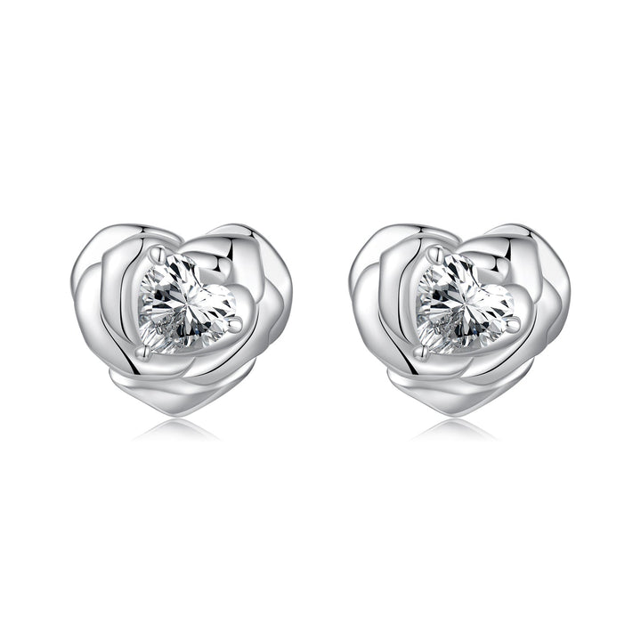 925 Sterling Silver Earrings with Pave Setting CZ and White Gold Plating