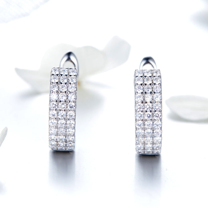 925 Sterling Silver Earrings with Pavé Setting CZ 1.3*0.4cm