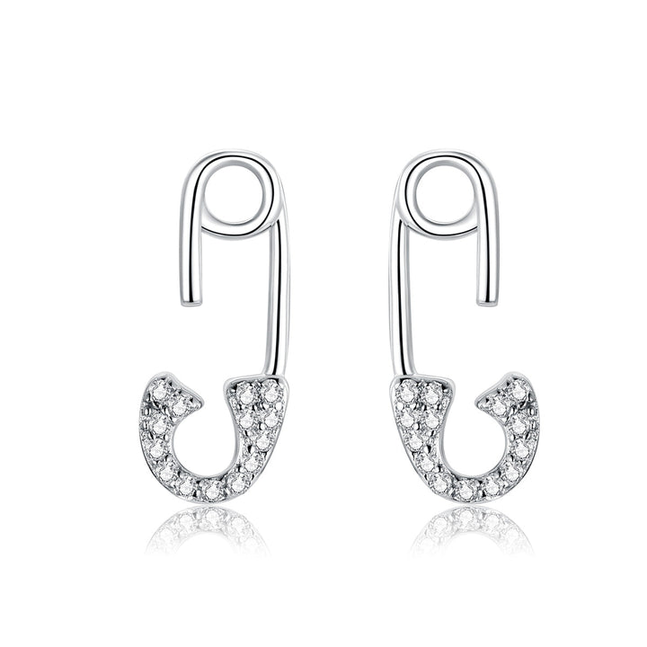 925 Sterling Silver Earrings for Women - 1.7x0.6cm, Platinum Plated with Pavé Setting CZ