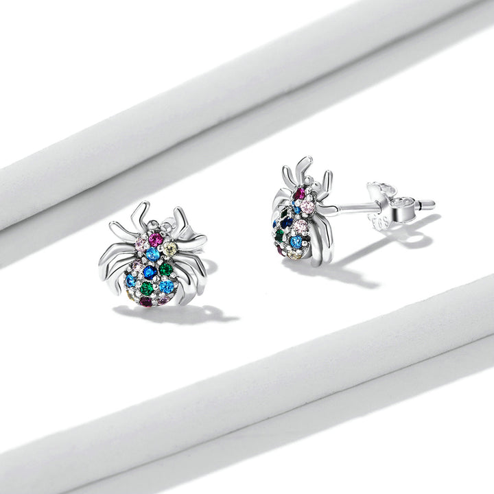 925 Sterling Silver Earrings with Pavé Setting CZ, Oxidized Silver, 0.7*0.8 cm for Women