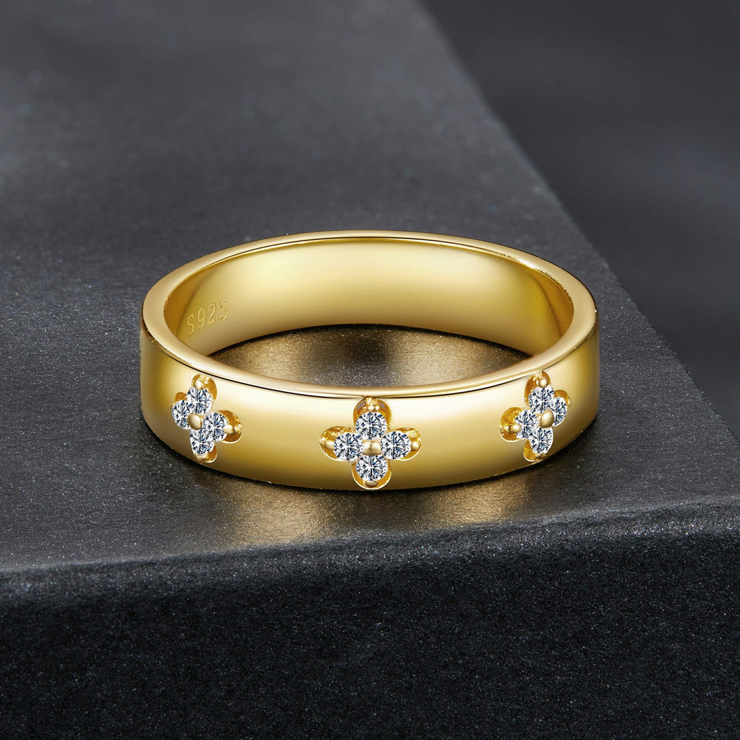 925 Sterling Silver Moissanite Gold Plated Ring for Women, Size 6