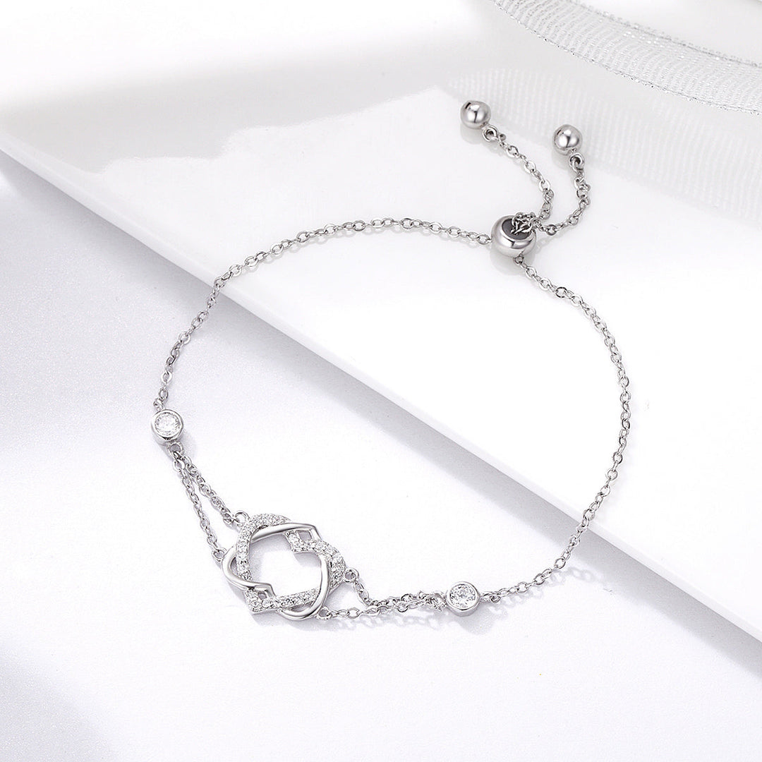 925 Sterling Silver Heart Shaped Bracelet 22CM for Women