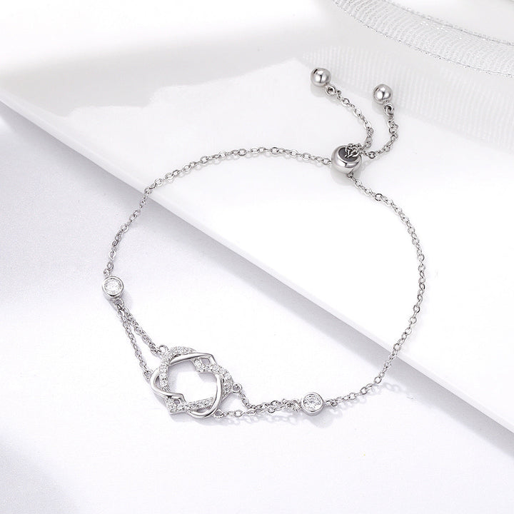 925 Sterling Silver Heart Shaped Bracelet 22CM for Women