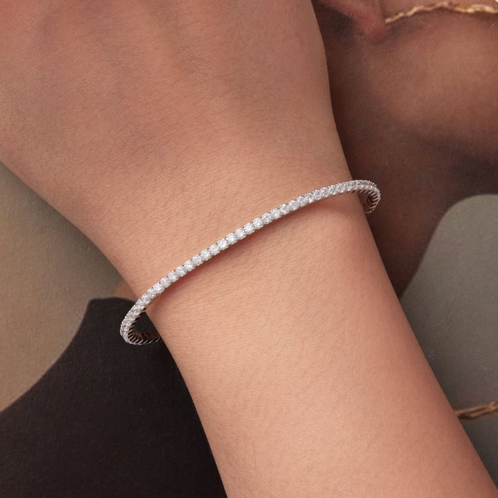 925 Sterling Silver White Gold Plated 16cm Stretchable CZ Bracelet for Women