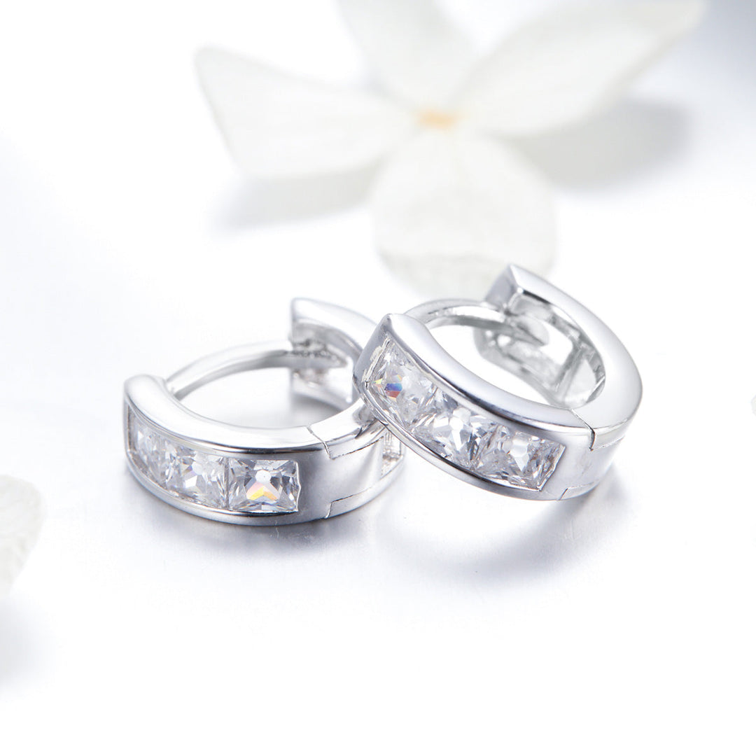 925 Sterling Silver Plated Platinum Pavé Setting CZ Earrings