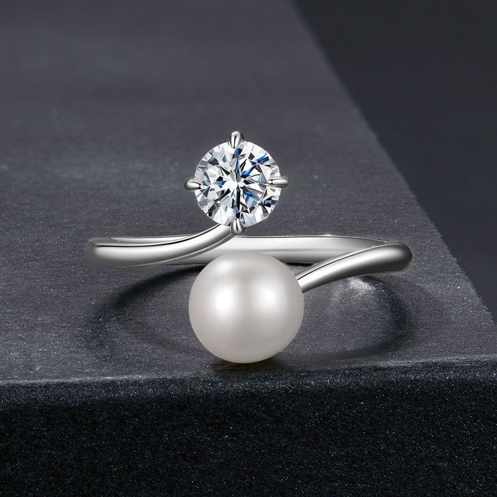 925 Sterling Silver Moissanite 0.5 Carat Freshwater Pearl Ring Size E for Women