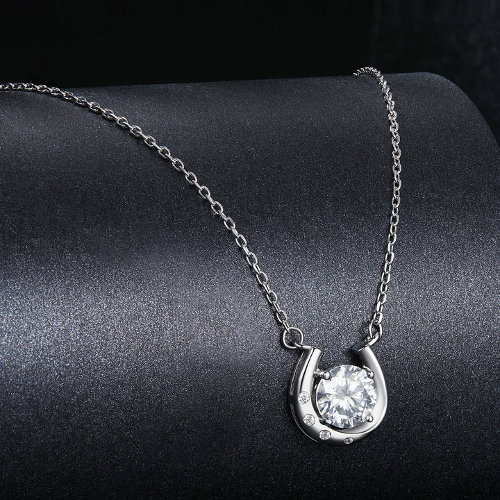 925 Sterling Silver Moissanite Necklace with Pavé Setting, 1 Carat, 400mm Length for Women