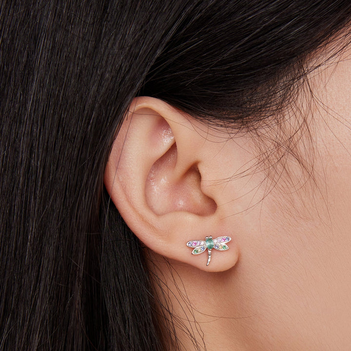 925 Sterling Silver Earrings with Pavé CZ and Transparent Glass