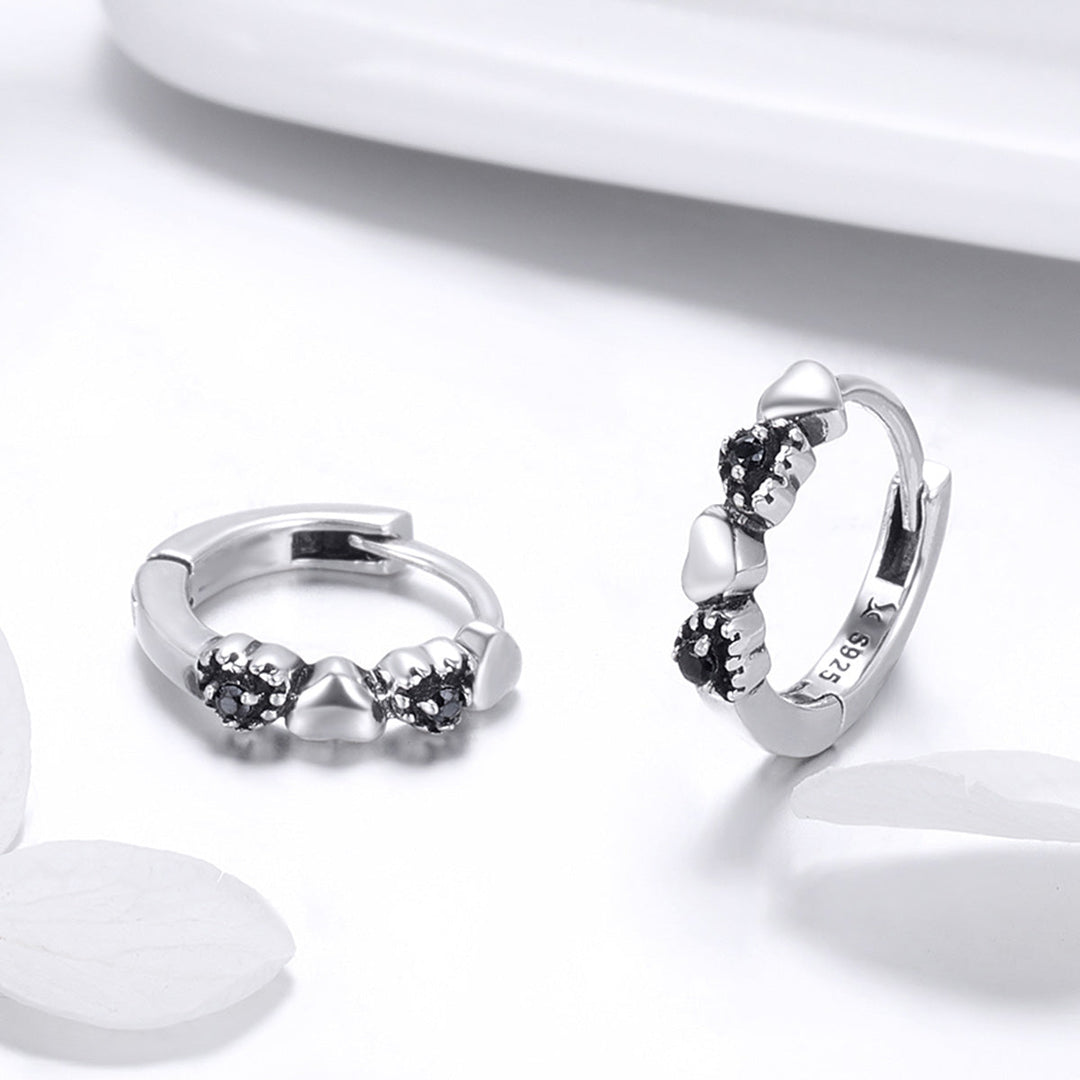 925 Sterling Silver Earrings with Pavé Setting CZ, 1.1*0.3cm