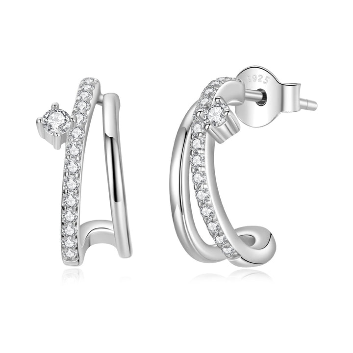 925 Sterling Silver Moissanite Earrings for Women - 1.4x0.5cm, Pavé Setting