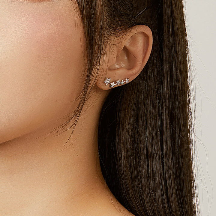 925 Sterling Silver Earrings with Plated Platinum and Pavé Setting CZ