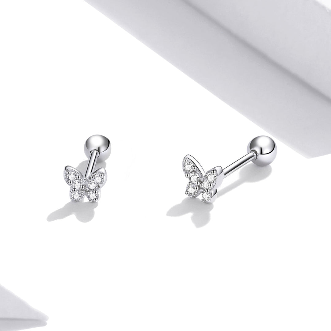 925 Sterling Silver Earrings with CZ in Pavé Setting - 0.4*0.5cm - Women