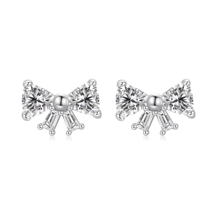 925 Sterling Silver White Gold Plated CZ Earrings for Women - 0.7x1.0cm